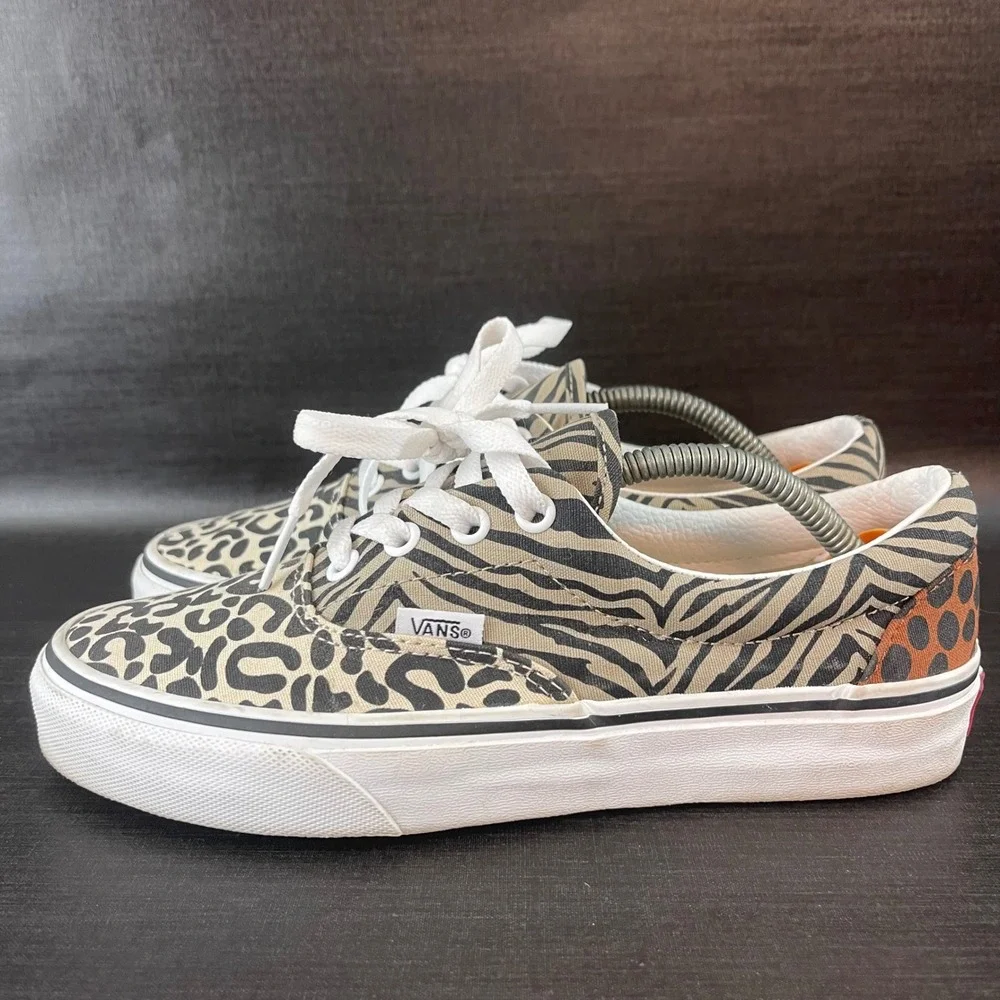 Vans Era Sneakers Womens 6.5 Tan Safari Animal Print Leopard Zebra Low Top Shoes